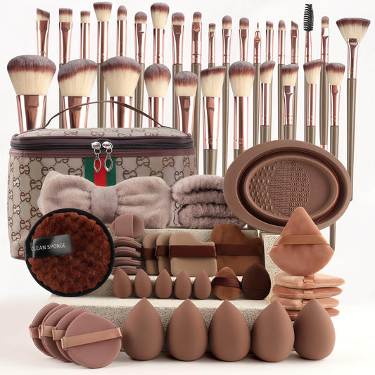 Makeup brushes, powder puffs, and beauty tools